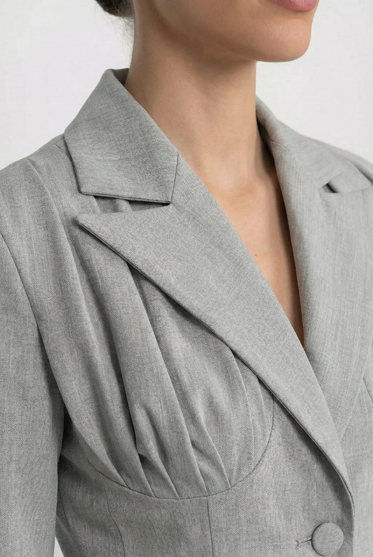 Tailored Blazer with Asymmetric Draped Cape Panel – Grey – view 3