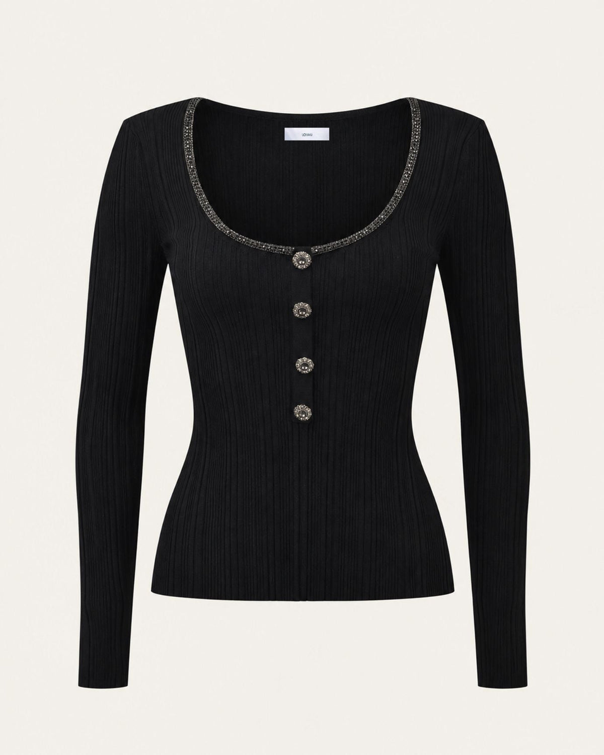 Diamond-Embellished Scoop Neck Slim Fit Jersey Top – view 6