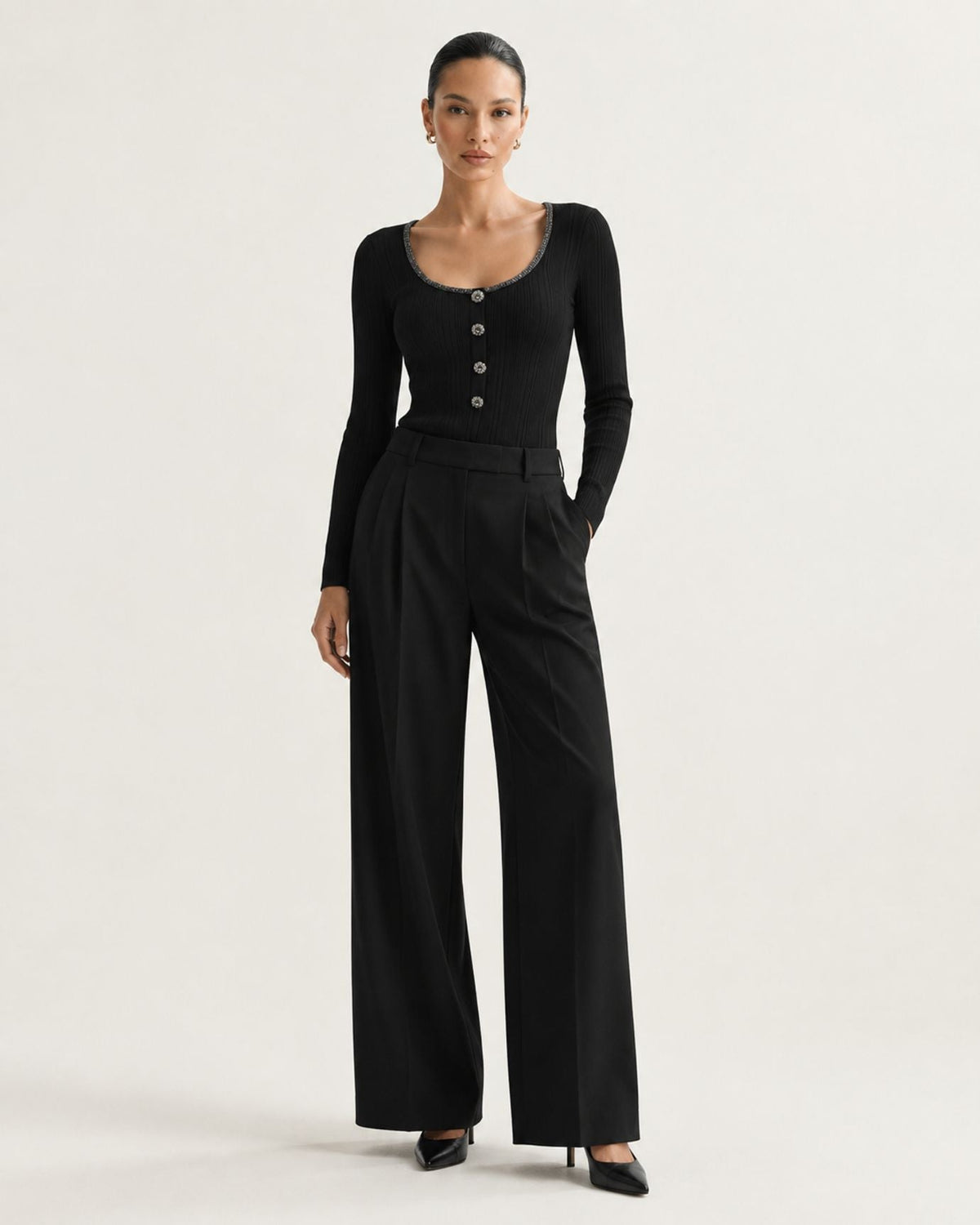 Diamond-Embellished Scoop Neck Slim Fit Jersey Top – view 8