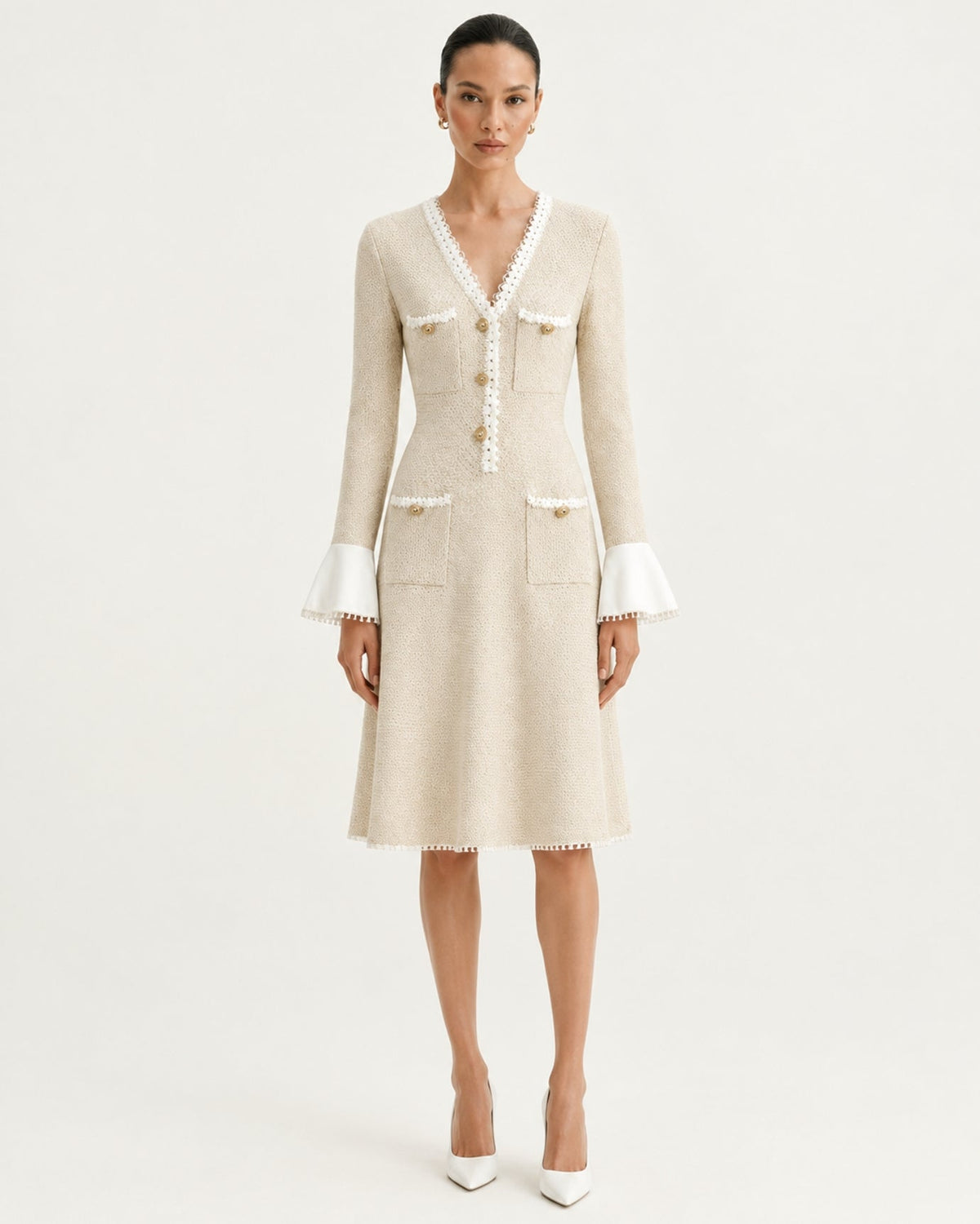 Georgina Long Sleeve Cut-Out Ruffle Viscose Midi Dress – view 12
