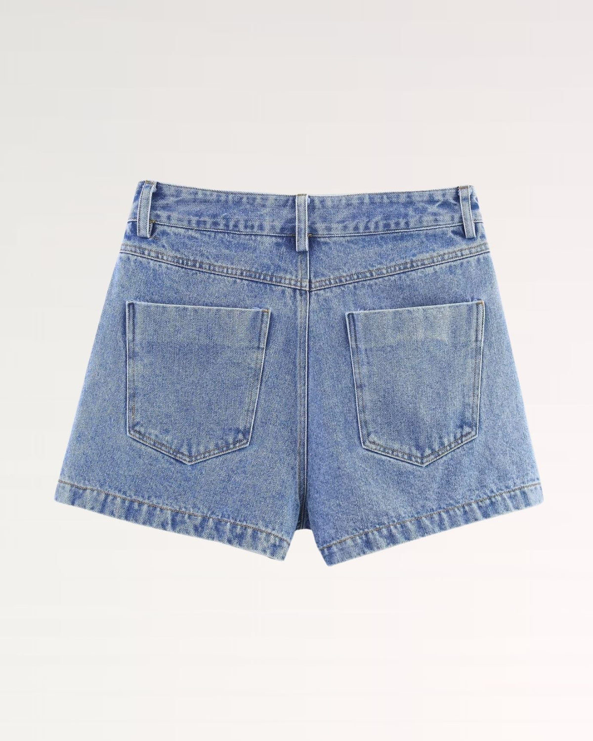 New York High Rise Denim Wrap Skort with Button Front – Blue