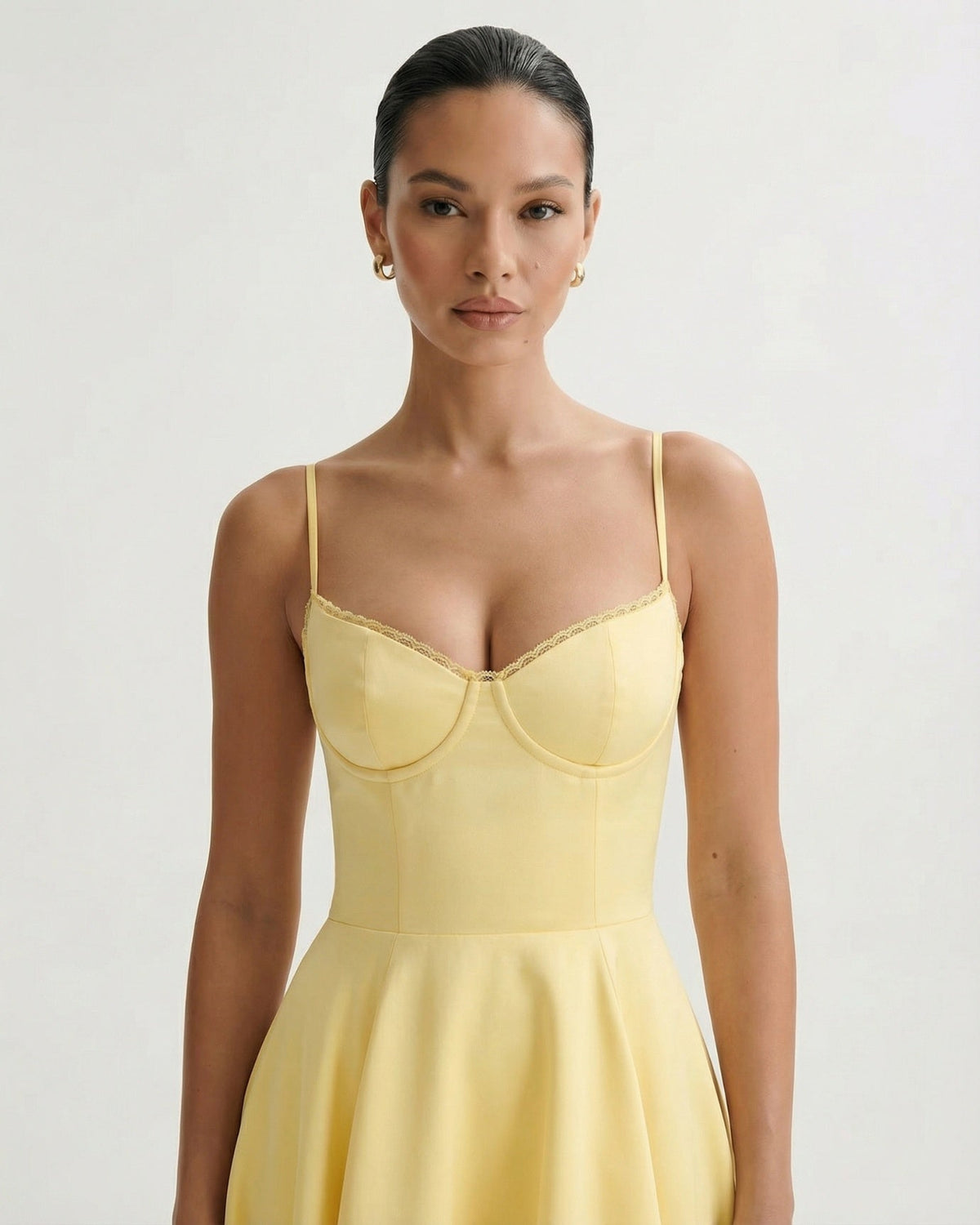 Giulia Duchess Satin Midi Dress with Tulle Underskirt – Yellow – view 3