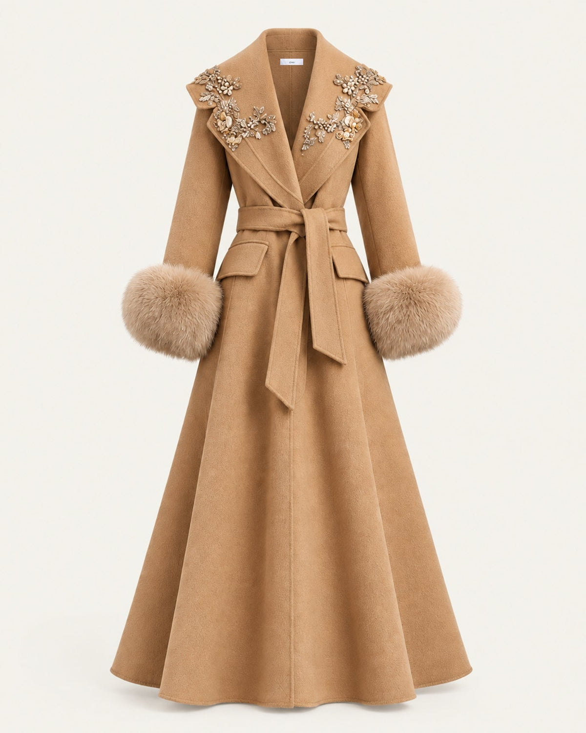 Hamptons Long Wool Cashmere Coat with Embellished Collar – view 14