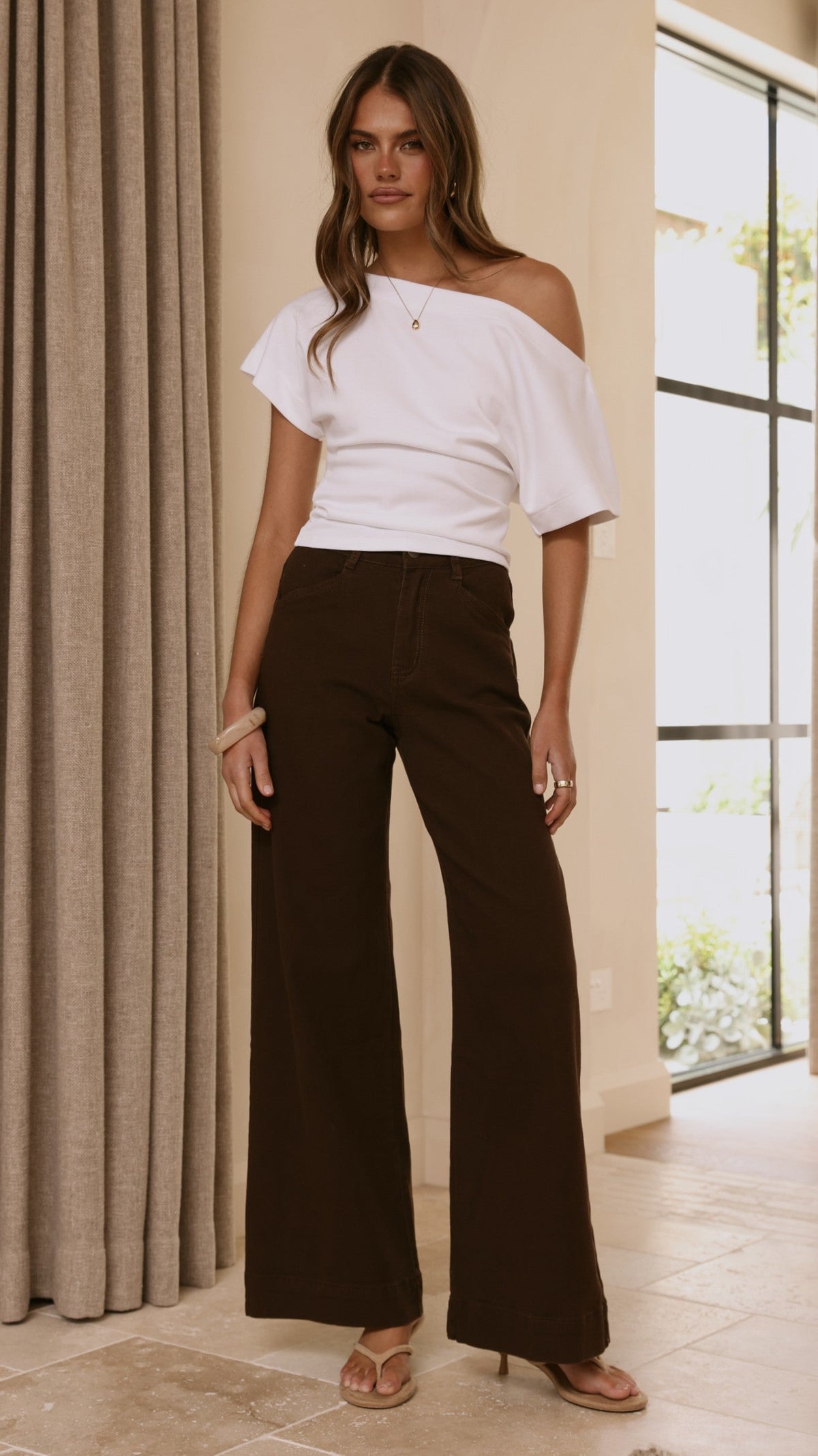 Zandra High Waisted Wide Leg Stretch Jeans – Chocolate – view 4