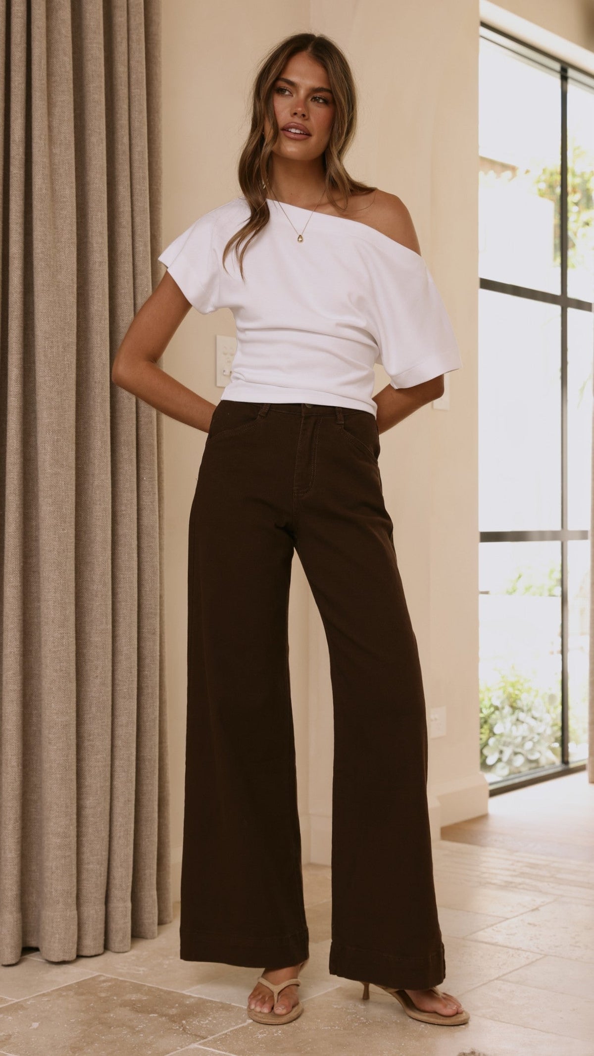 Zandra High Waisted Wide Leg Stretch Jeans – Chocolate – view 5