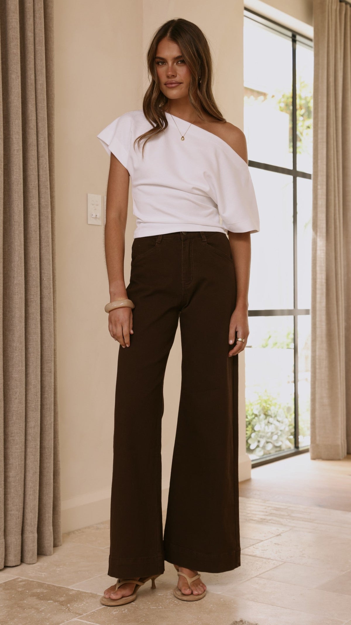 Zandra High Waisted Wide Leg Stretch Jeans – Chocolate