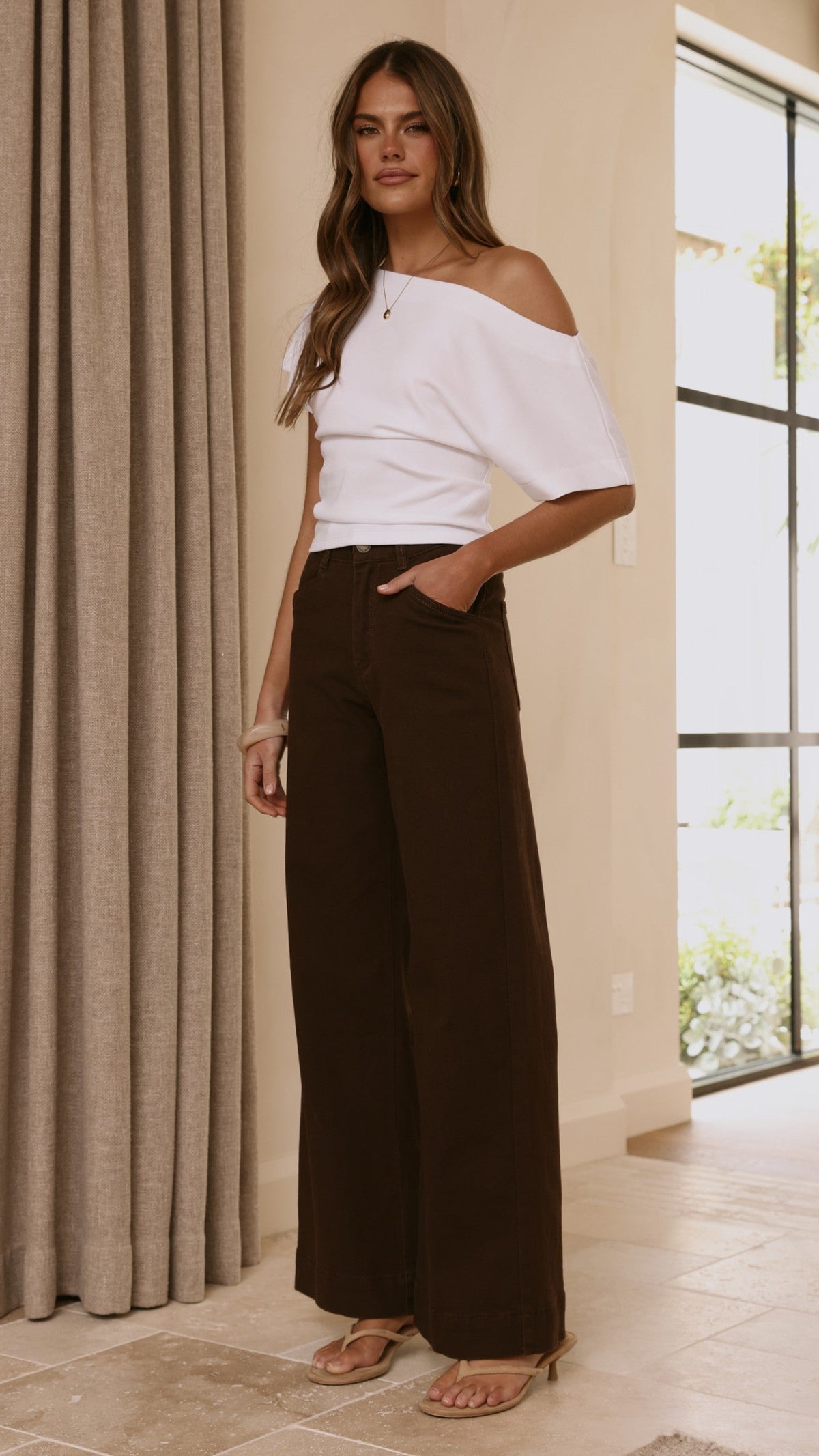 Zandra High Waisted Wide Leg Stretch Jeans – Chocolate – view 11