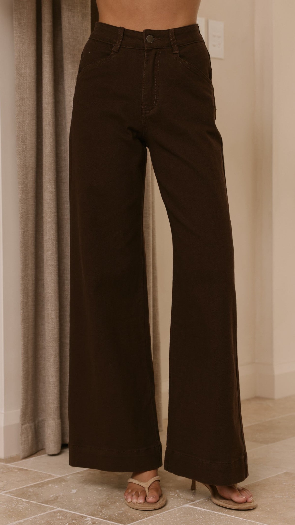 Zandra High Waisted Wide Leg Stretch Jeans – Chocolate
