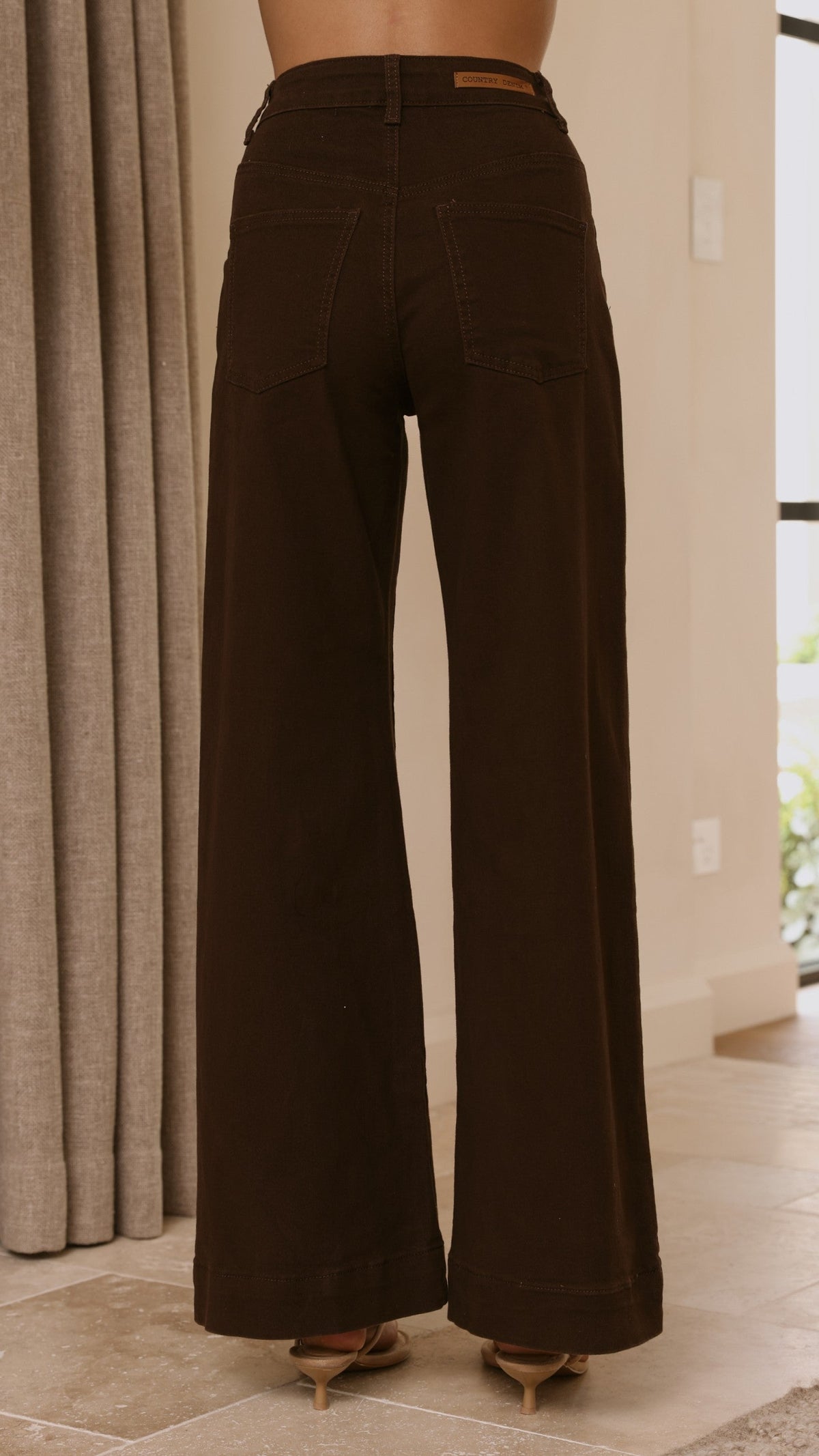 Zandra High Waisted Wide Leg Stretch Jeans – Chocolate – view 8