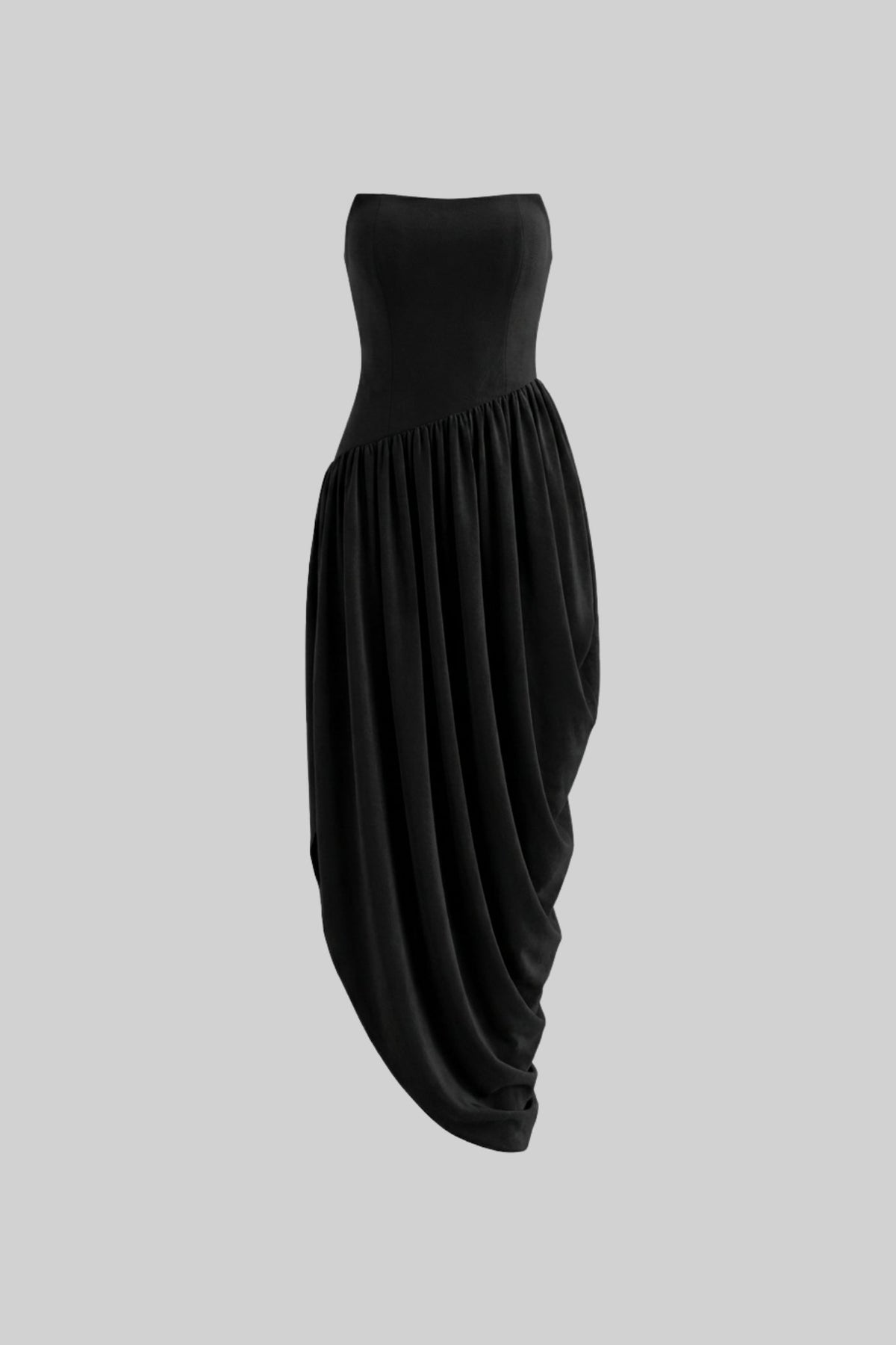 Strapless Crepe-Effect Maxi Dress with Asymmetric Draped Skirt – Black – view 2