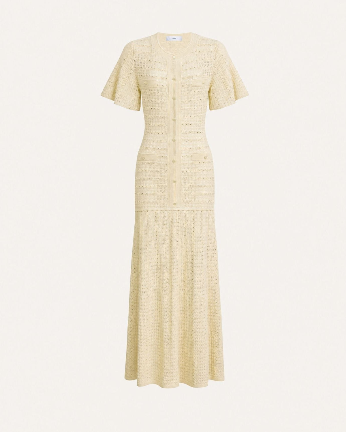 Anna Rhinestone Embellished Short Sleeve Round Neck Knit Midi Dress – Apricot – view 1