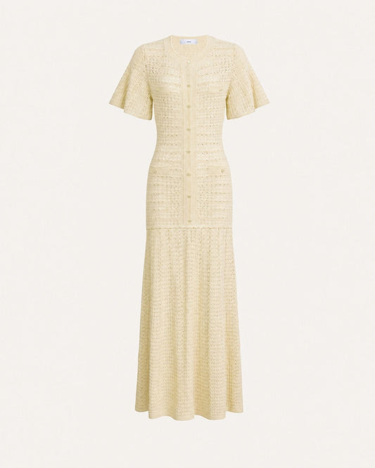 Anna Rhinestone Embellished Short Sleeve Round Neck Knit Midi Dress