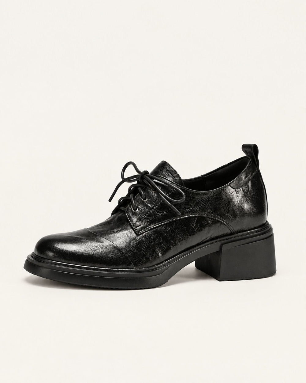 Leather Lace-Up Square Toe Oxfords with 5.5cm Block Heel