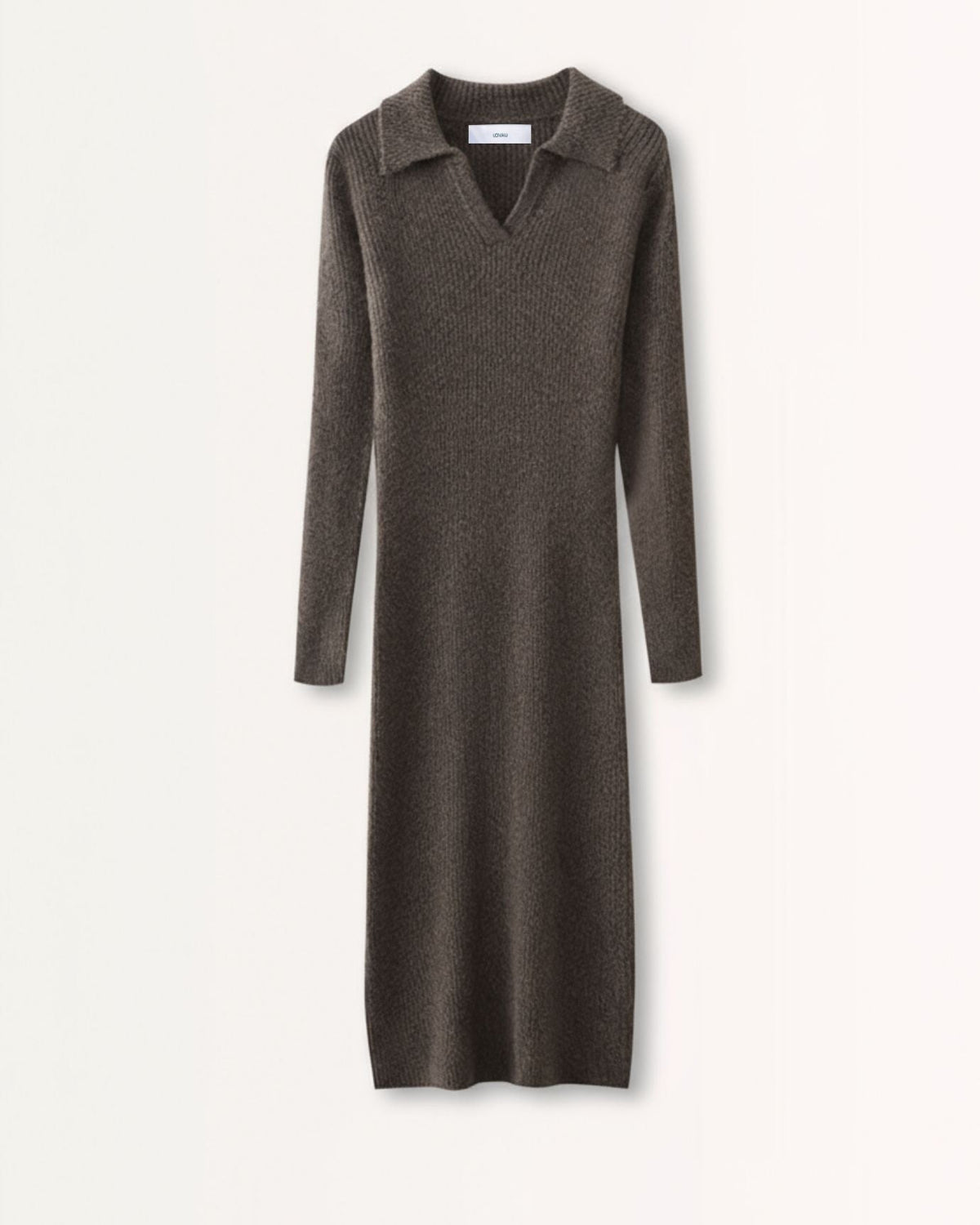 Long Sleeve Polo Collar Wool Dress with Tailored Silhouette