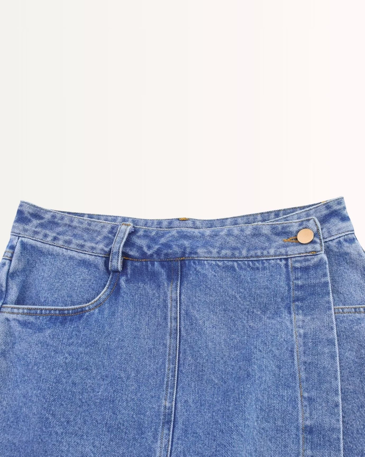 New York High Rise Denim Wrap Skort with Button Front – Blue – view 4