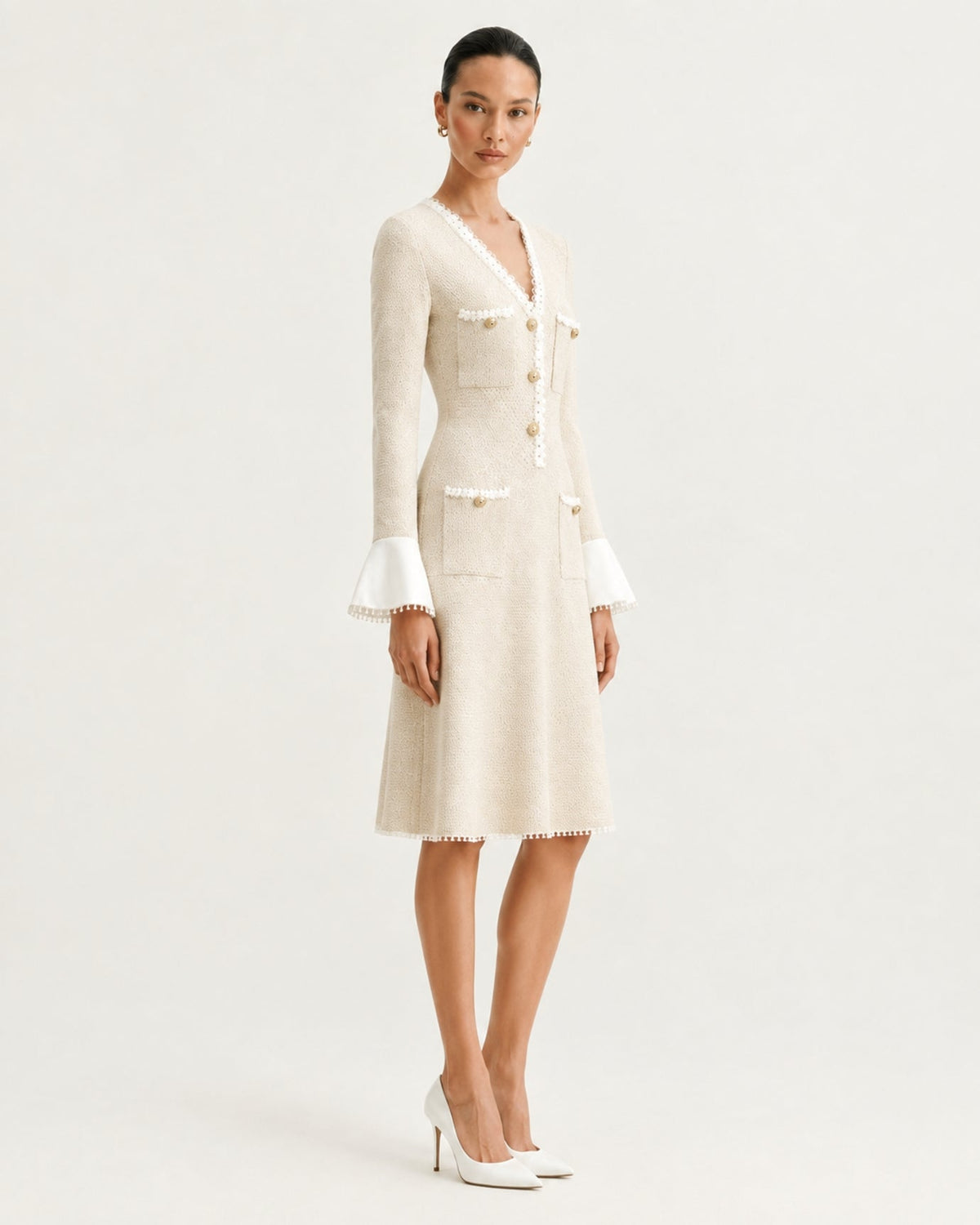 Georgina Long Sleeve Cut-Out Ruffle Viscose Midi Dress – view 13