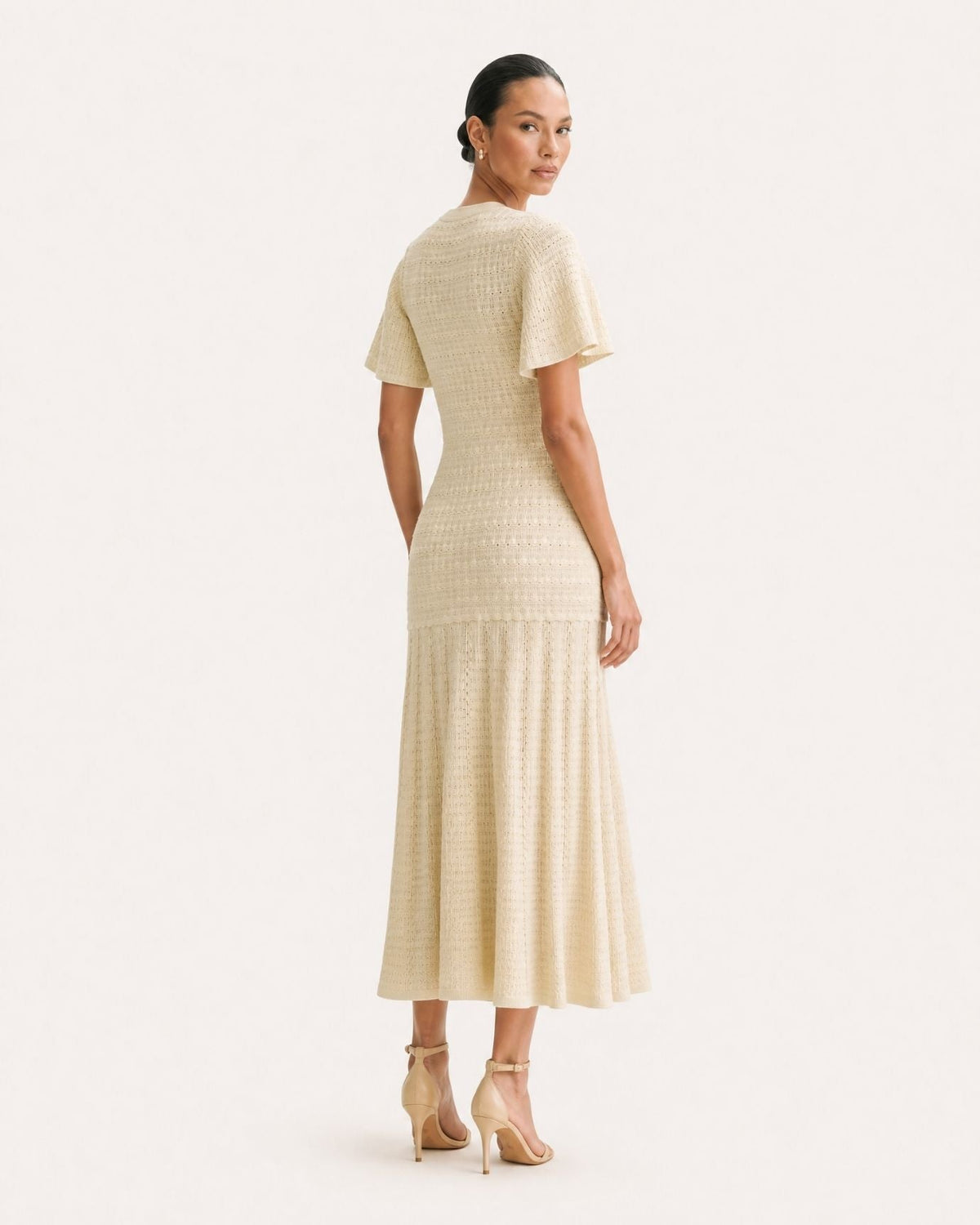 Anna Rhinestone Embellished Short Sleeve Round Neck Knit Midi Dress – view 3