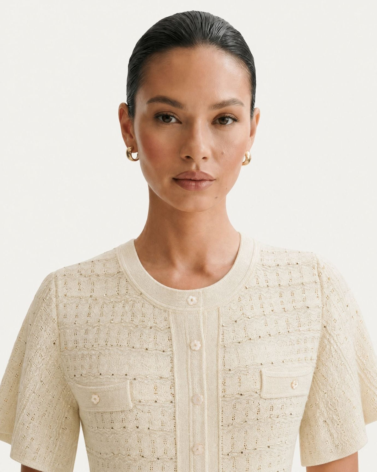 Anna Rhinestone Embellished Short Sleeve Round Neck Knit Midi Dress – view 4