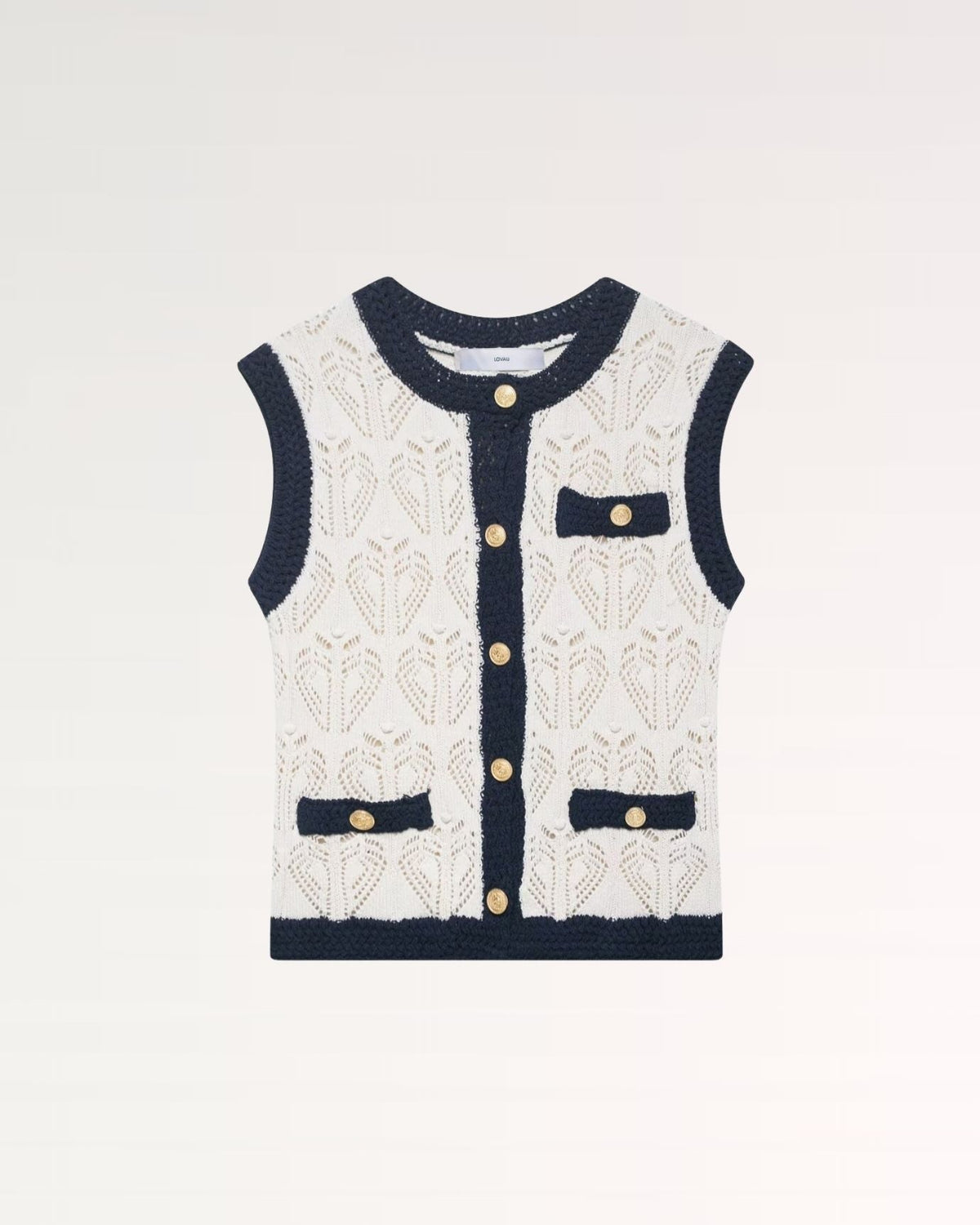 Sleeveless Jacquard Mesh Vest Top with Tailored Fit – Black and White