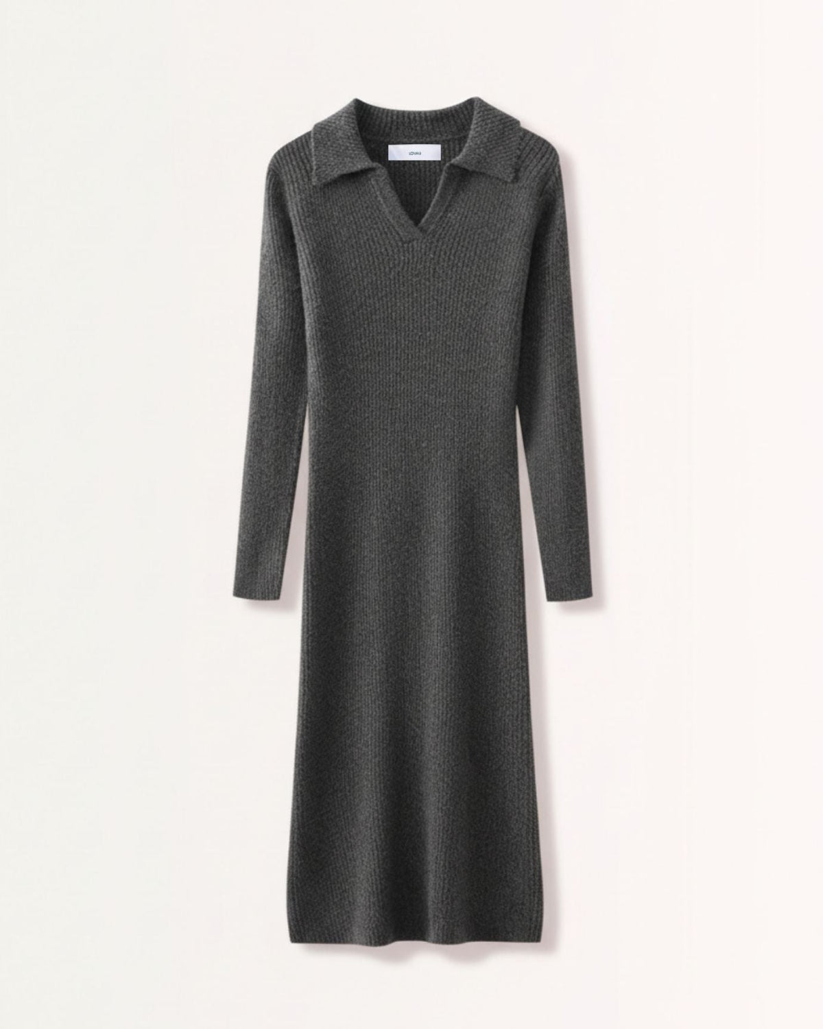 Long Sleeve Polo Collar Wool Dress with Tailored Silhouette – view 5