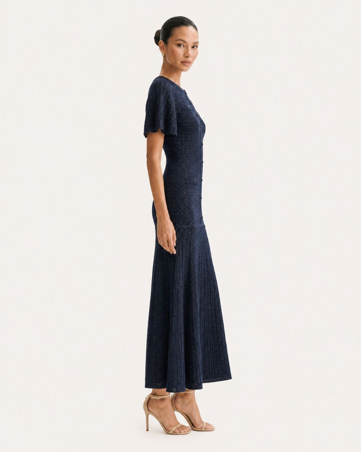 Anna Rhinestone Embellished Short Sleeve Round Neck Knit Midi Dress – view 8