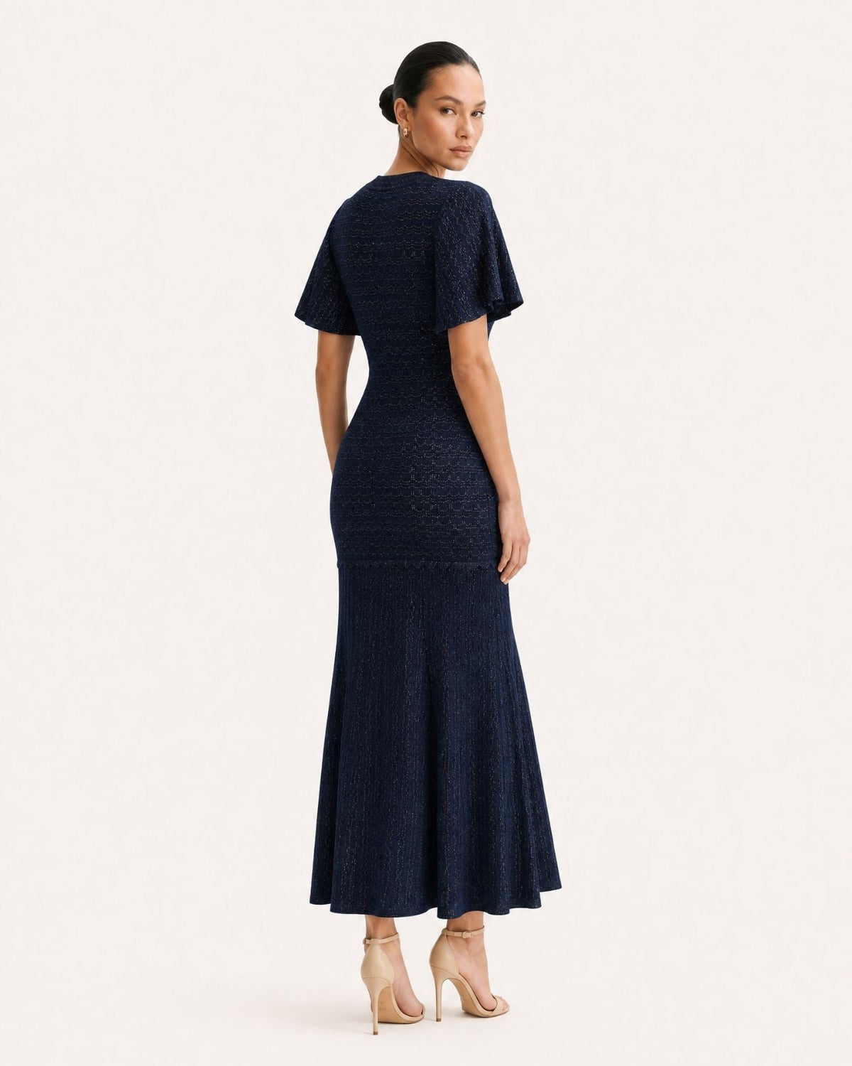 Anna Rhinestone Embellished Short Sleeve Round Neck Knit Midi Dress – view 9