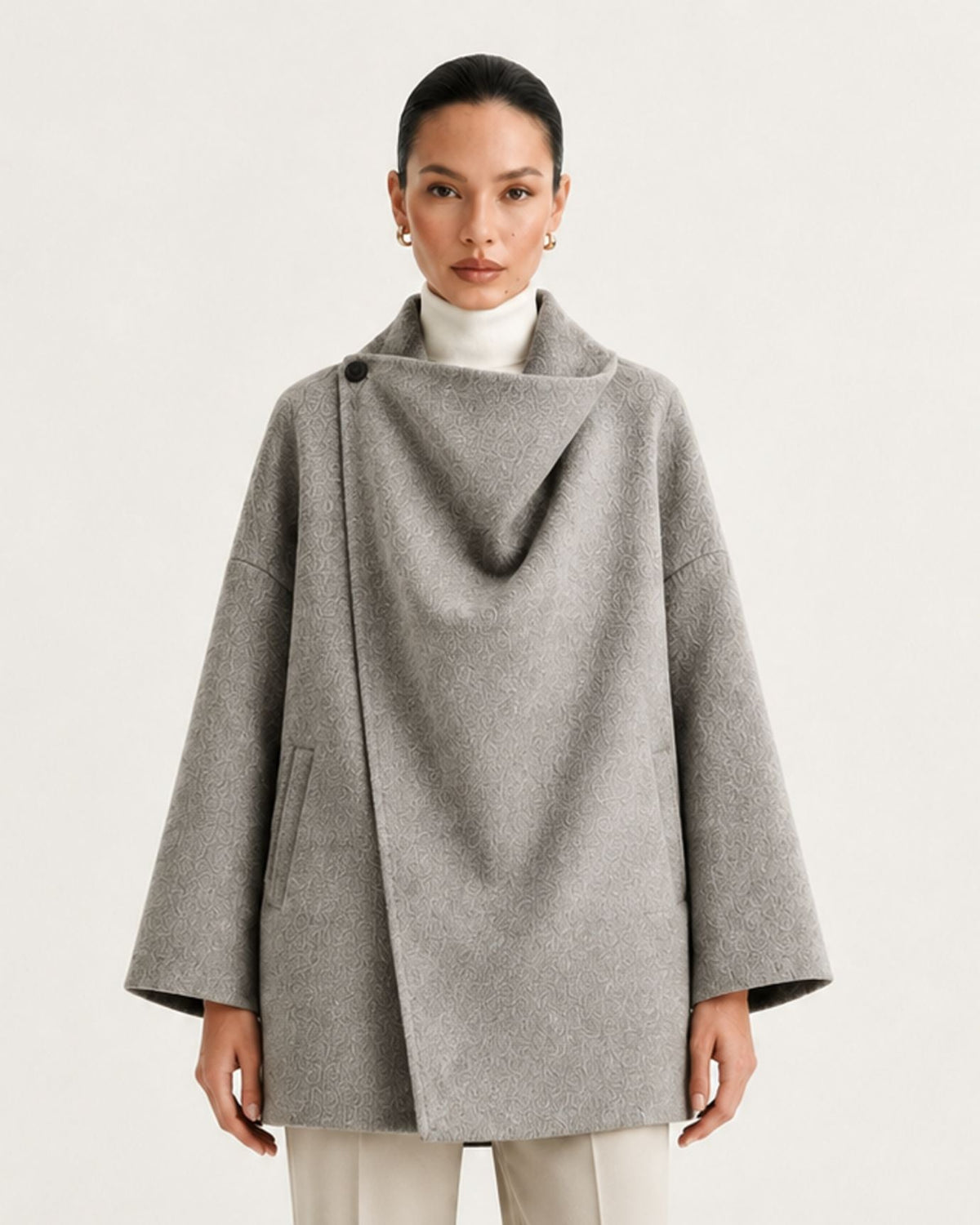 Divina Double-Faced Yak Wool Relaxed Fit Single Button Overcoat – view 15