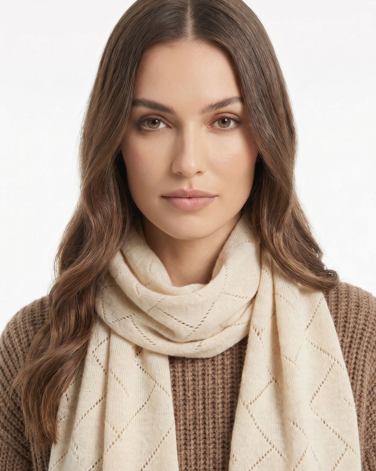 Textured Herringbone Weave Scarf in 100% Pure Cashmere – view 2