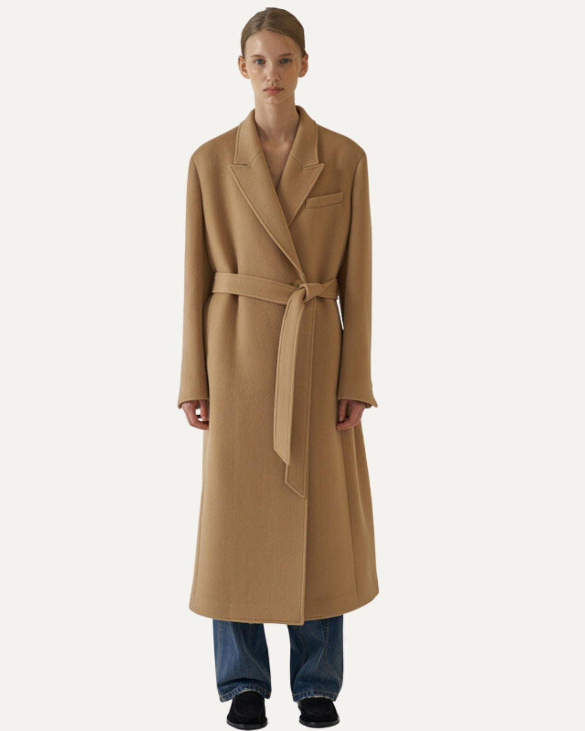 Rio Cashmere and Wool Blend Coat with Tailored Seams – Camel – view 1