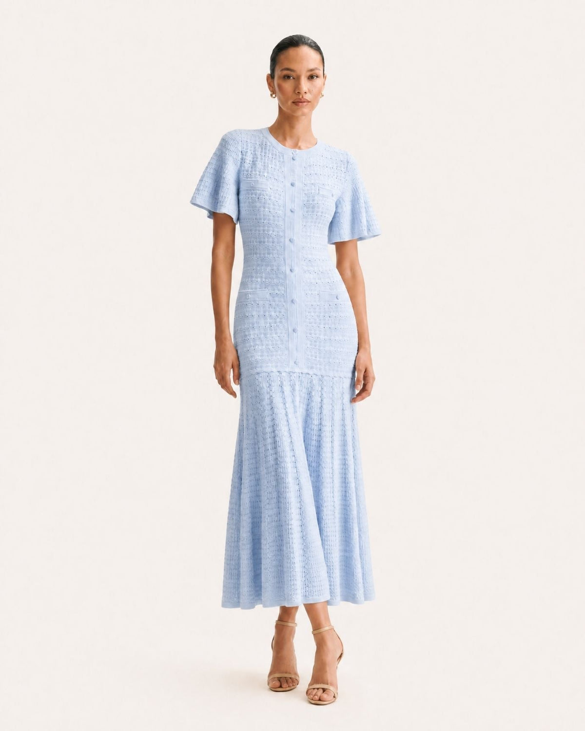 Anna Rhinestone Embellished Short Sleeve Round Neck Knit Midi Dress – view 12
