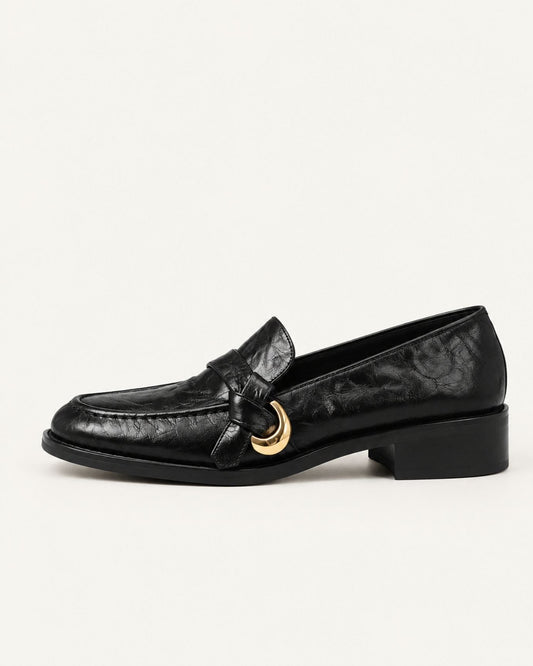 NY Soft Lambskin Leather Mary Jane Loafers with 3.5cm Block Heel