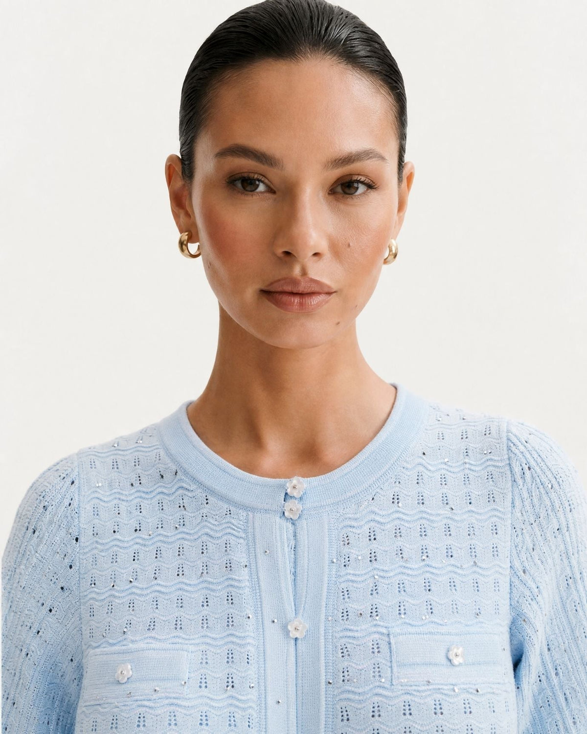 Anna Rhinestone Embellished Short Sleeve Round Neck Knit Midi Dress – view 14