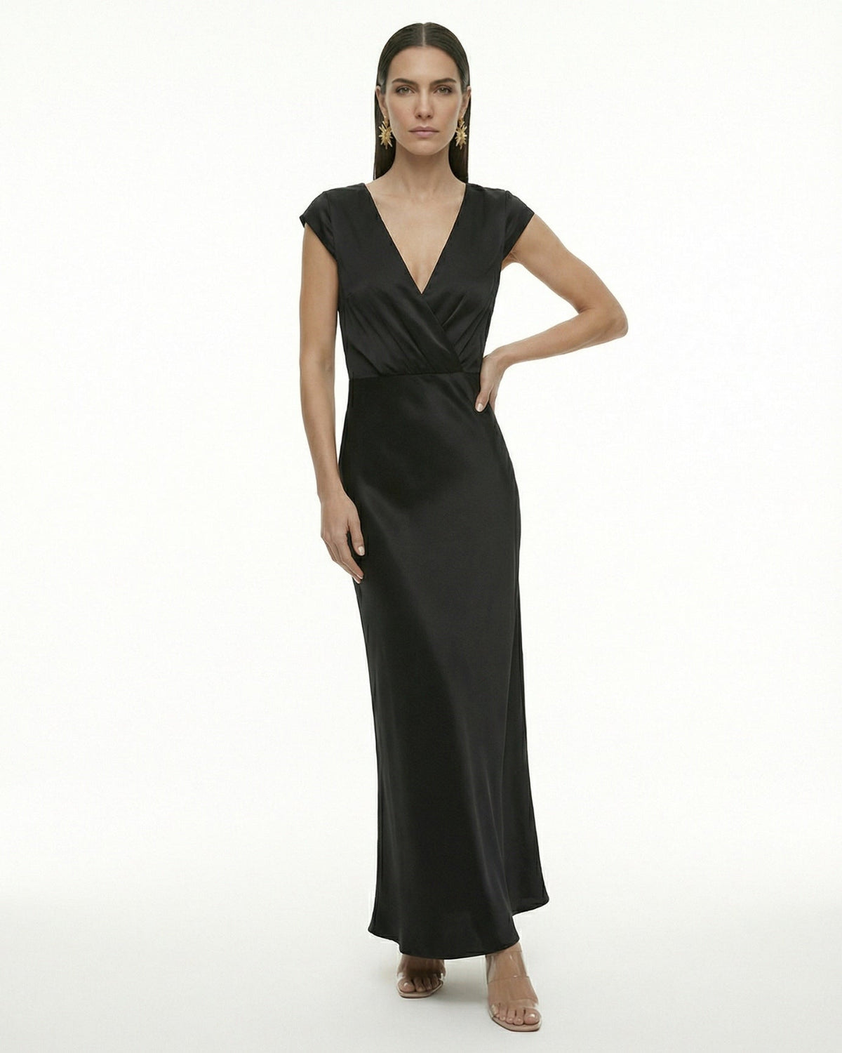 Satin Finish Long Sleeve Floor-Length Maxi Dress – view 5