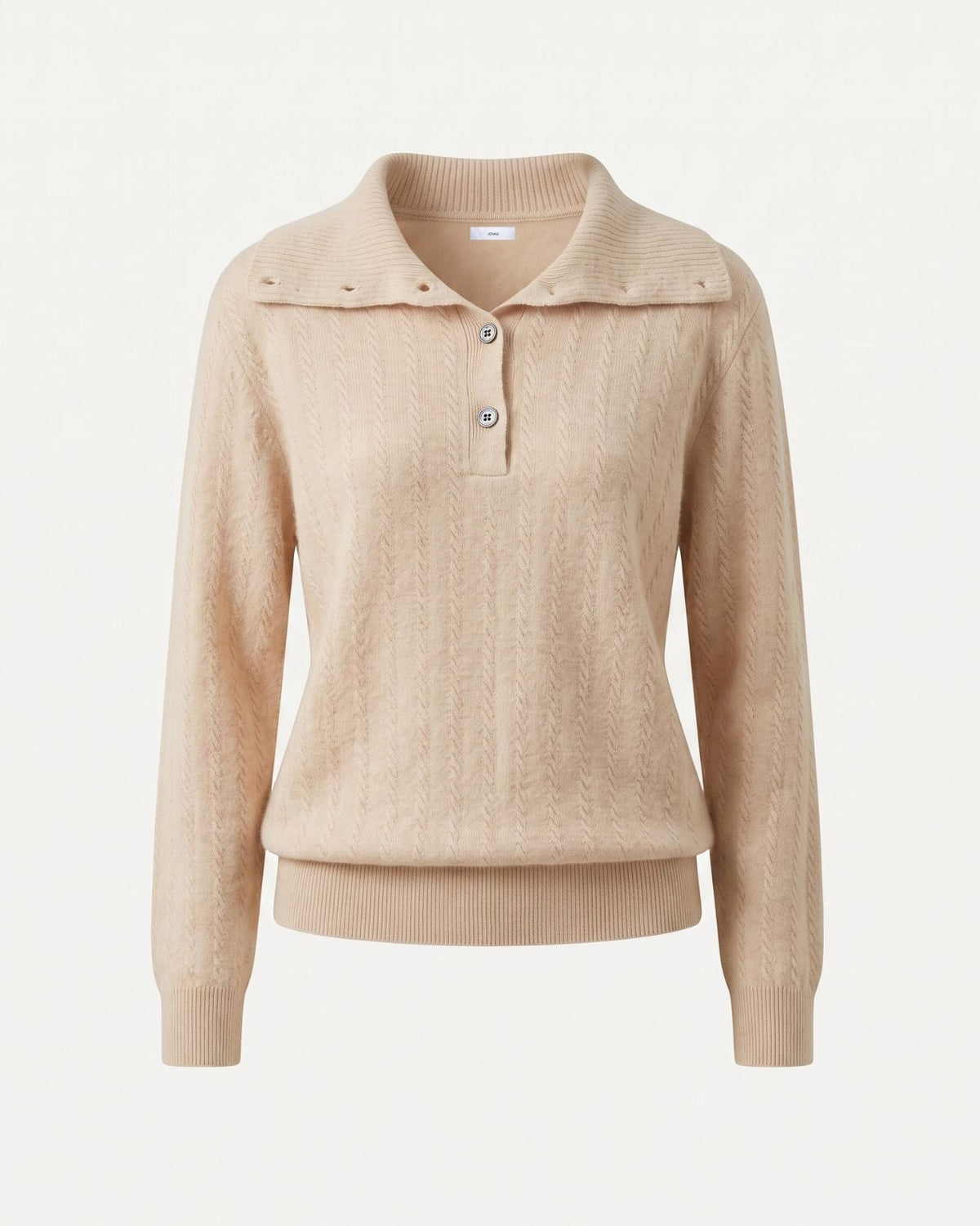 Pure Cashmere Button Polo Collar Jumper with Shaped Waist