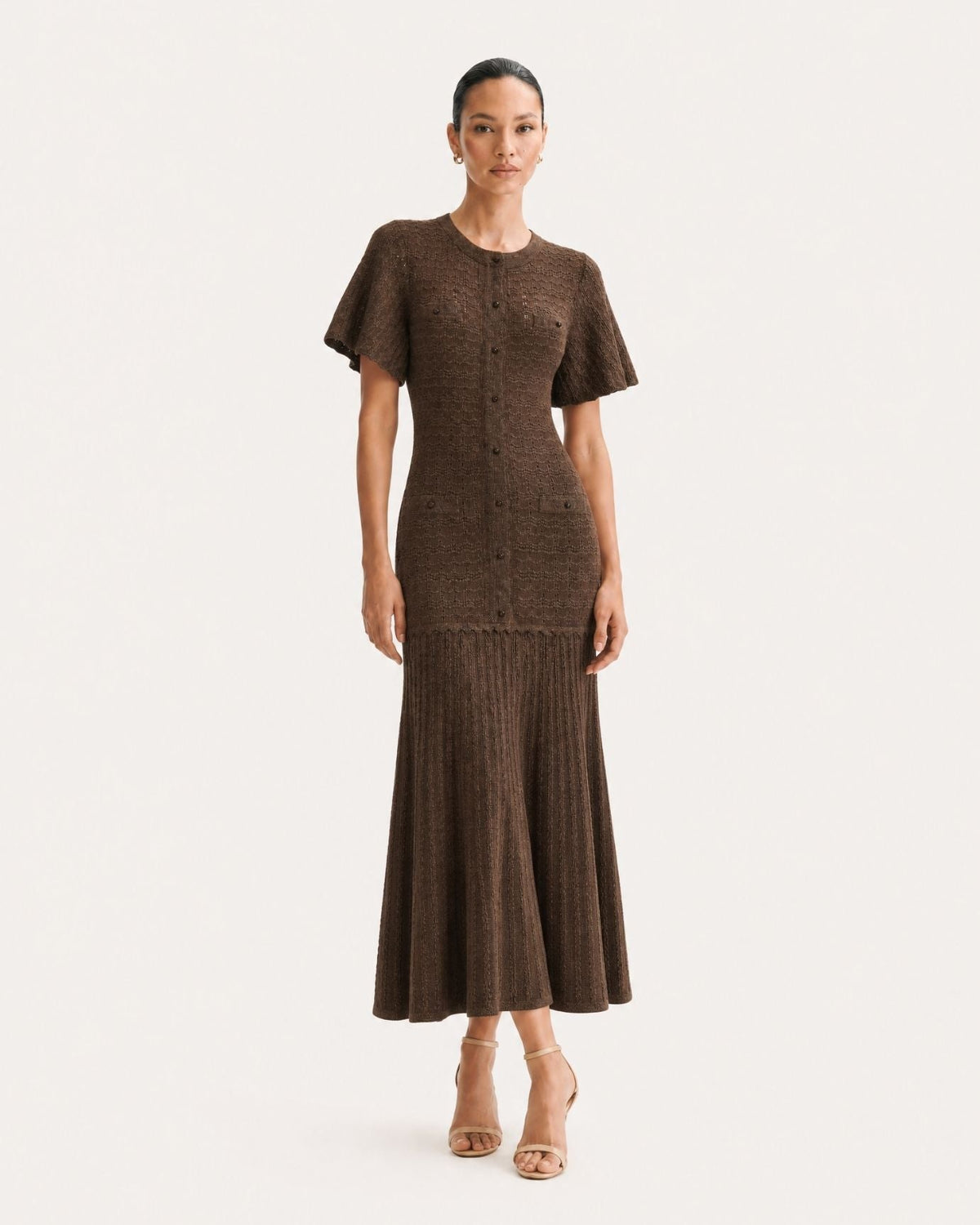 Anna Rhinestone Embellished Short Sleeve Round Neck Knit Midi Dress – view 17