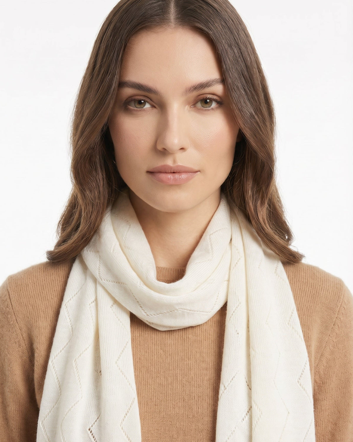 Textured Herringbone Weave Scarf in 100% Pure Cashmere – view 8
