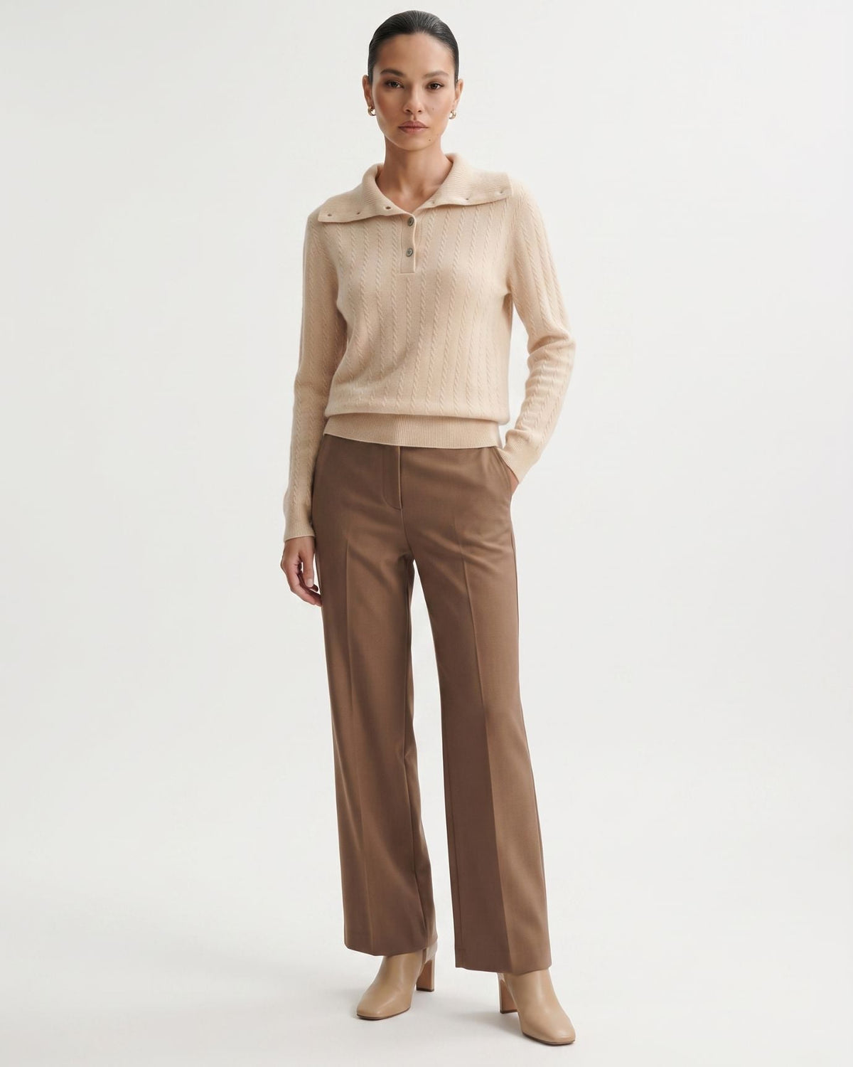Pure Cashmere Button Polo Collar Jumper with Shaped Waist – view 2