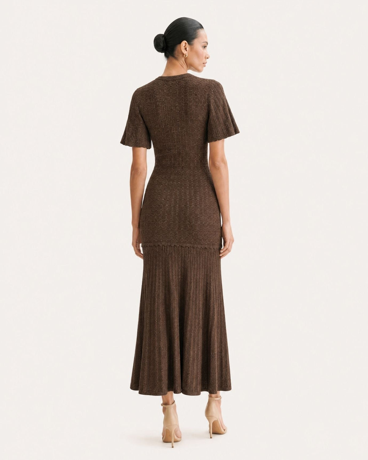 Anna Rhinestone Embellished Short Sleeve Round Neck Knit Midi Dress – view 18
