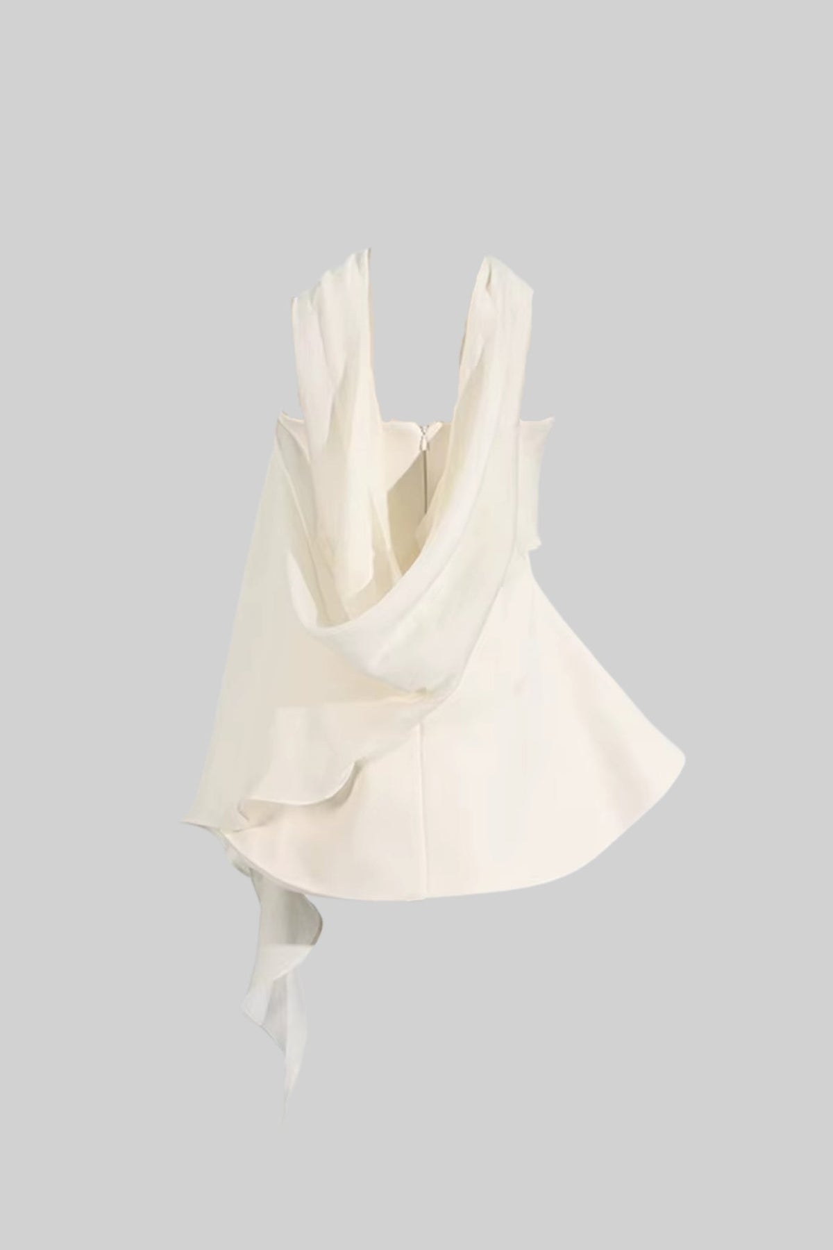 Strapless Fitted Mini Dress with Flared Skirt and Draping Scarf – Ivory – view 8