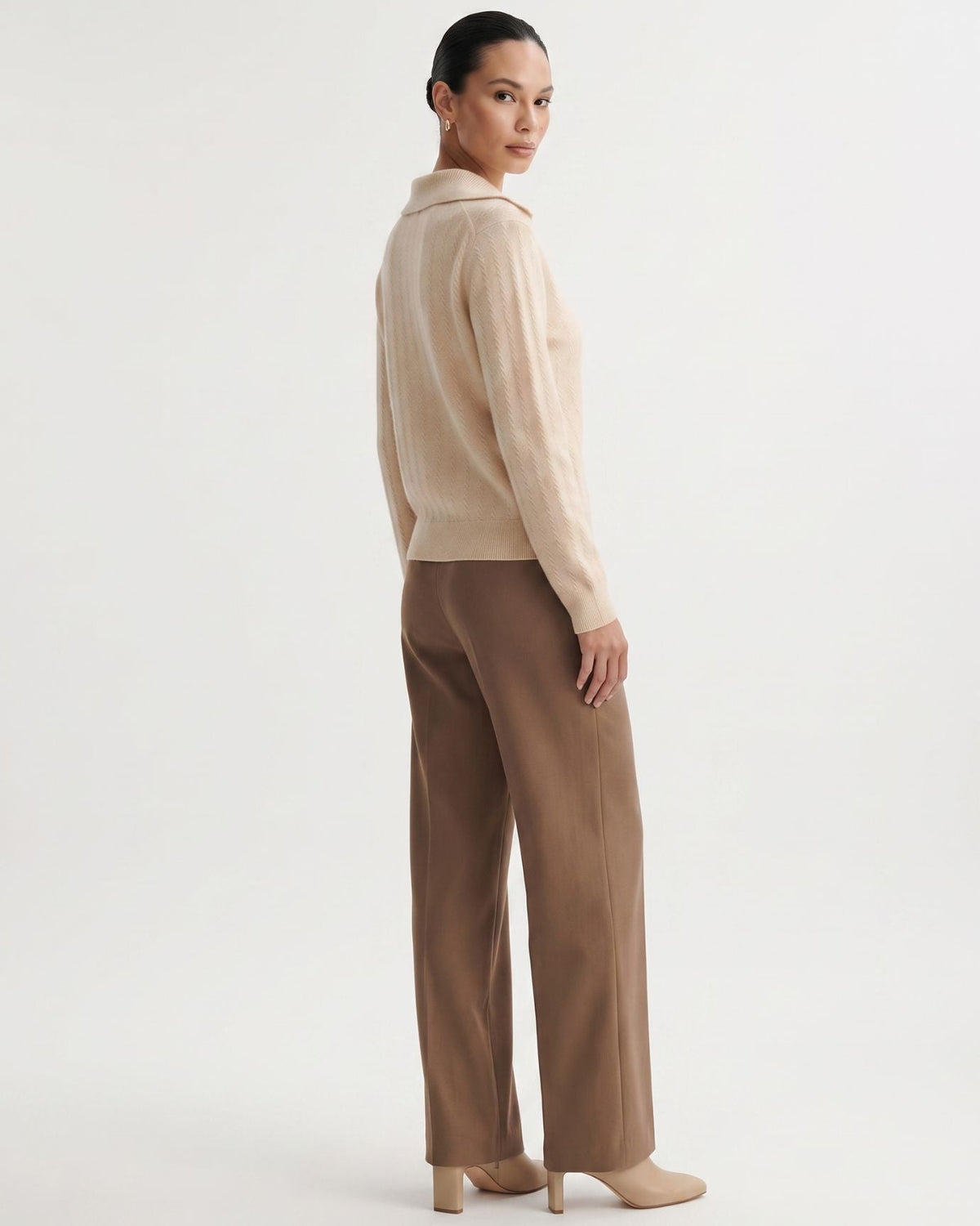 Pure Cashmere Button Polo Collar Jumper with Shaped Waist – view 3