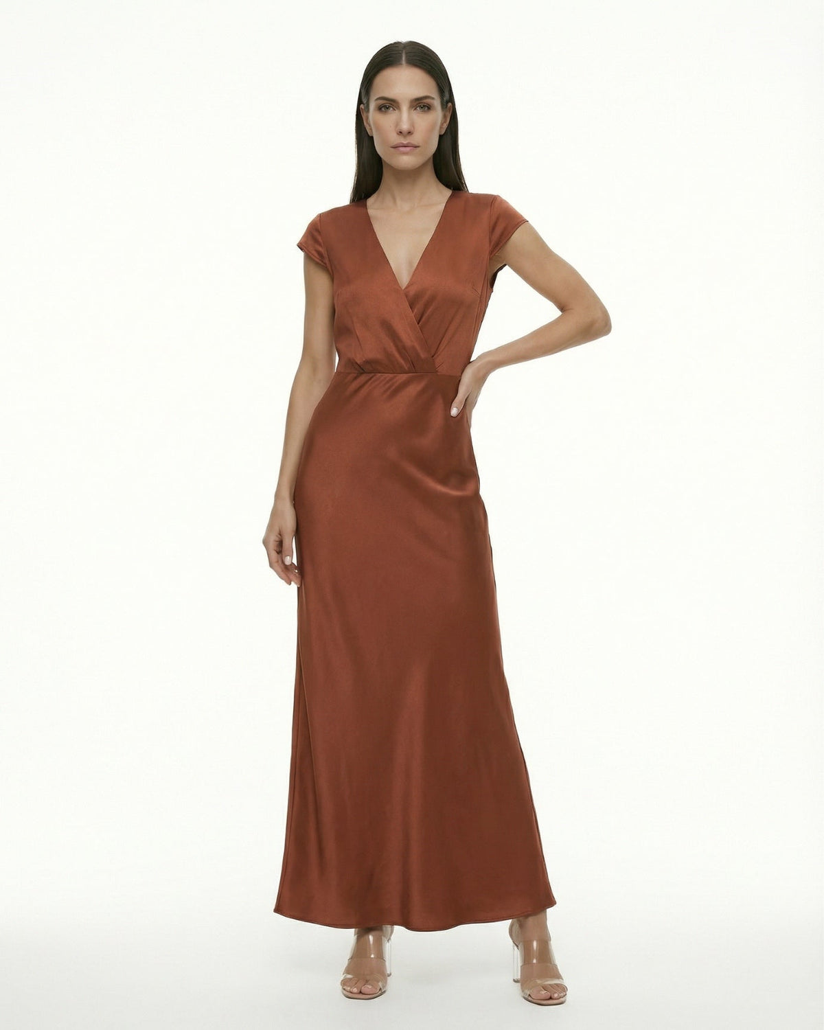Satin Finish Long Sleeve Floor-Length Maxi Dress – view 8