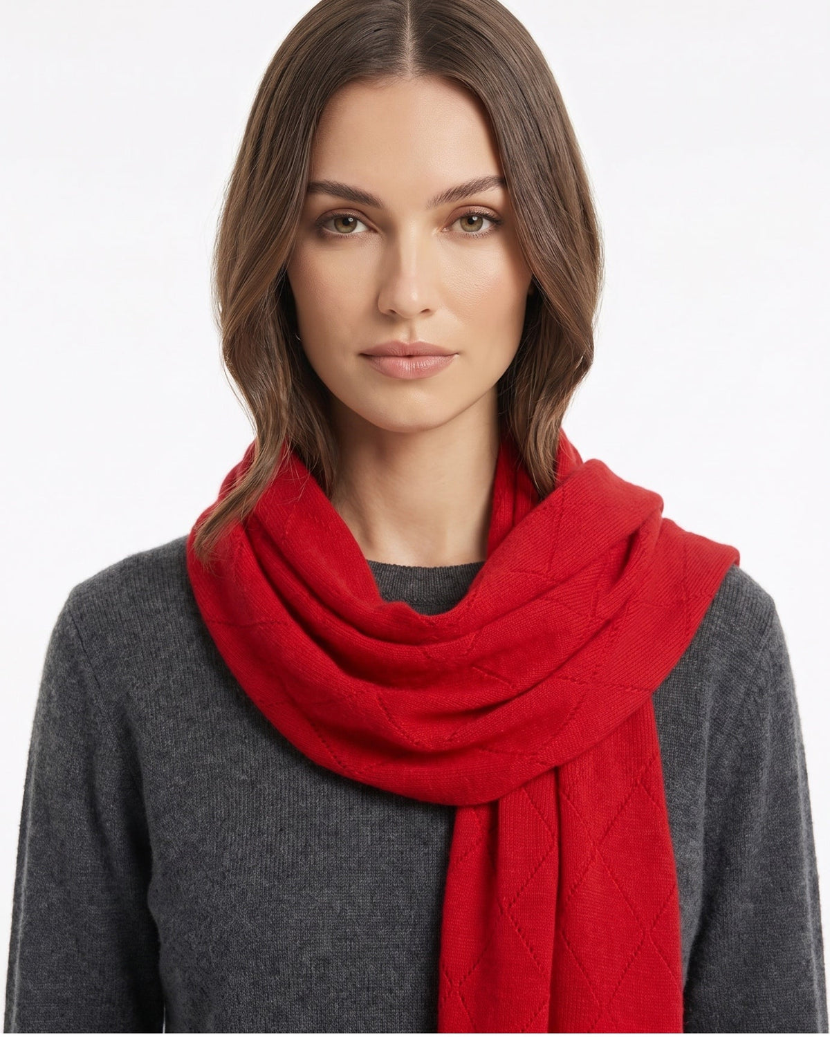 Textured Herringbone Weave Scarf in 100% Pure Cashmere – view 10