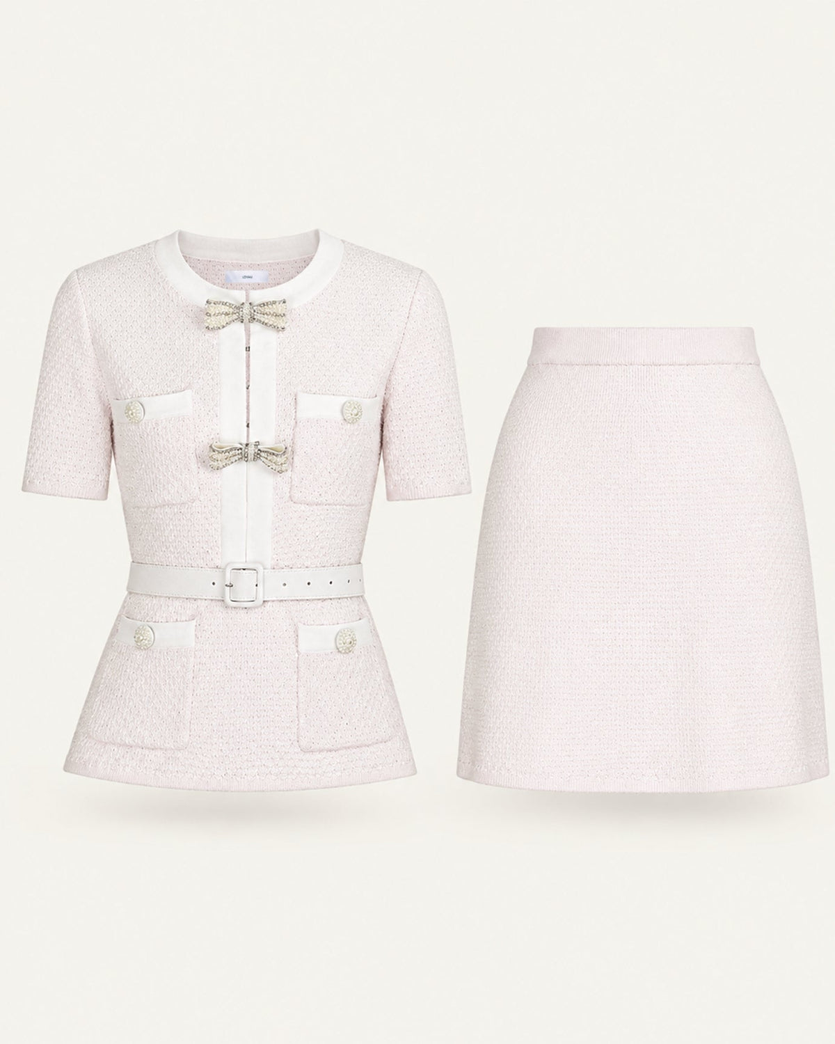 Mary Knitted Top and Skirt Co-ord Set with Beaded Belt