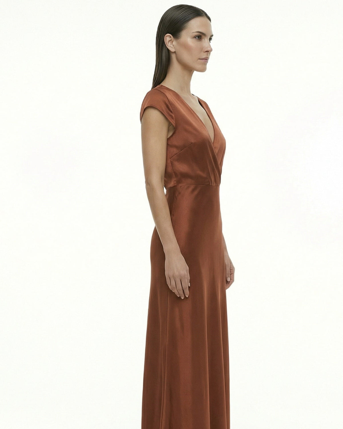 Satin Finish Long Sleeve Floor-Length Maxi Dress – view 9