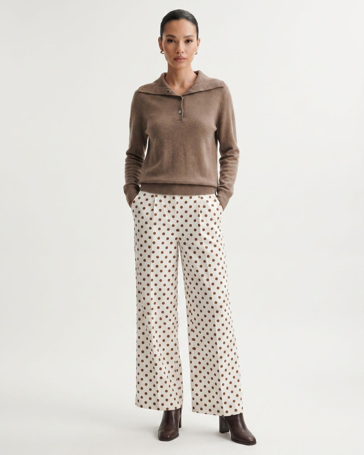 Pure Cashmere Button Polo Collar Jumper with Shaped Waist – view 5