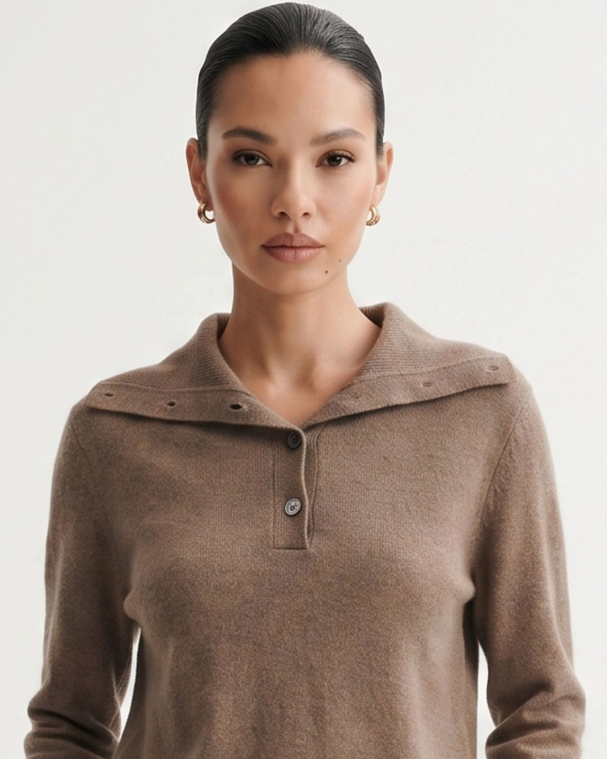Pure Cashmere Button Polo Collar Jumper with Shaped Waist – view 6