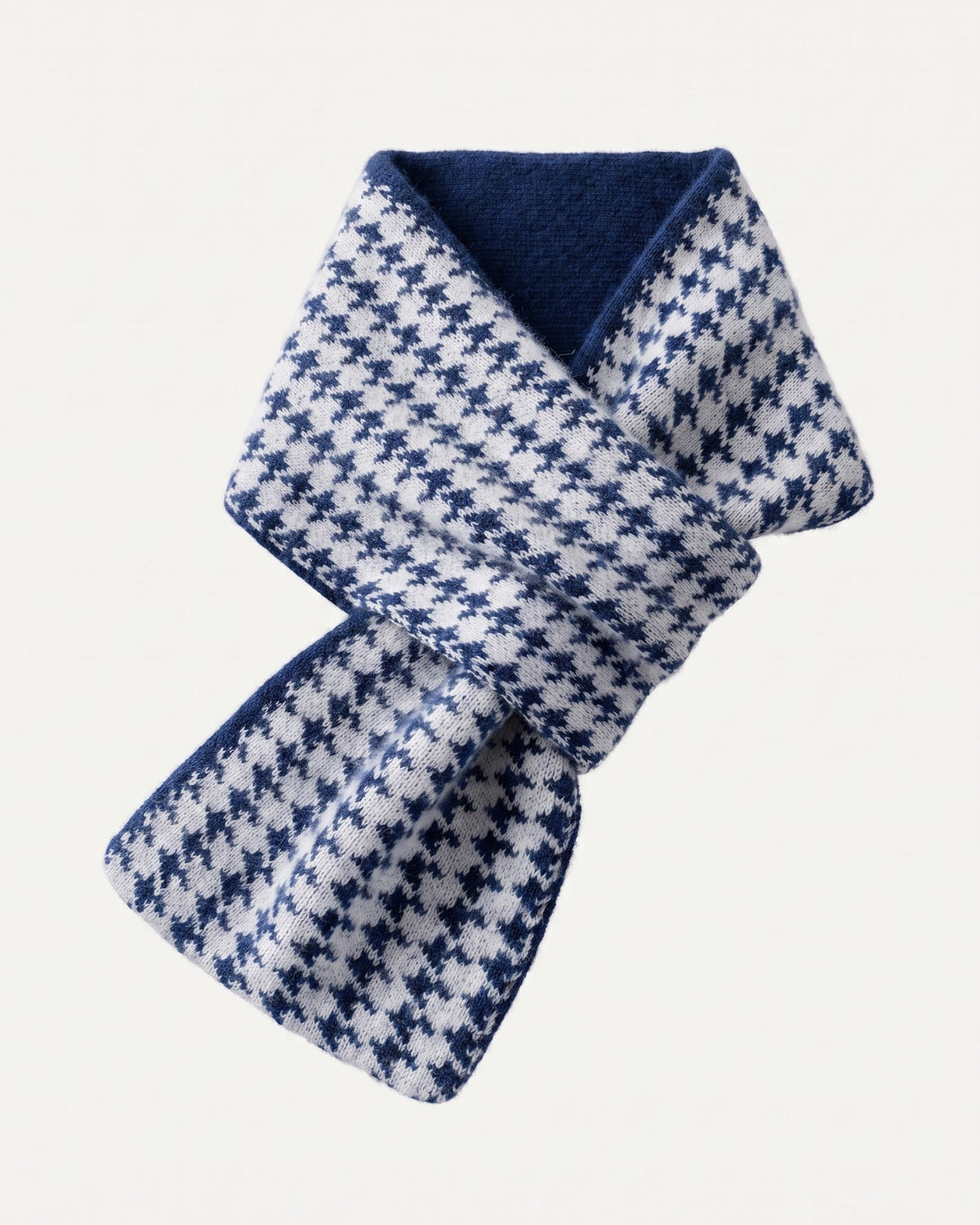 Classic Houndstooth Pattern Pure Cashmere Scarf – Navy Blue – view 1