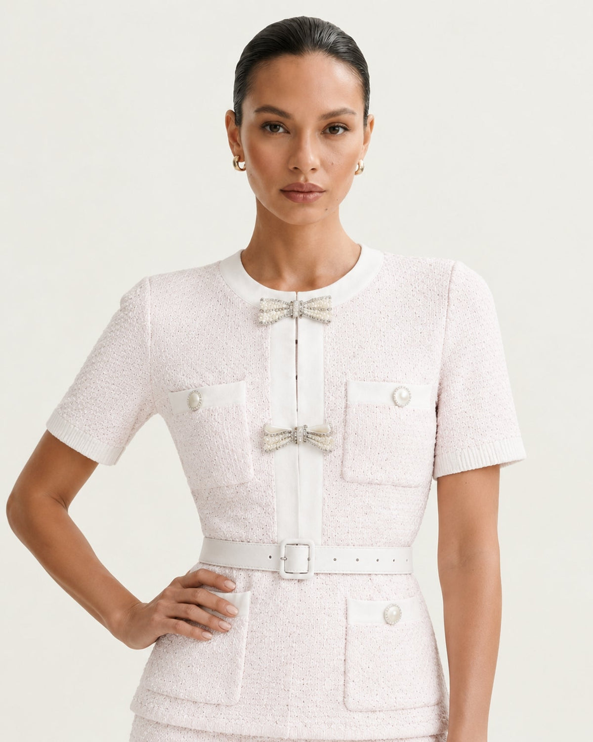 Mary Knitted Top and Skirt Co-ord Set with Beaded Belt – view 3