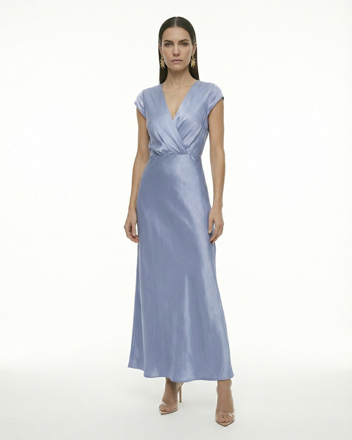 Satin Finish Long Sleeve Floor-Length Maxi Dress – view 11