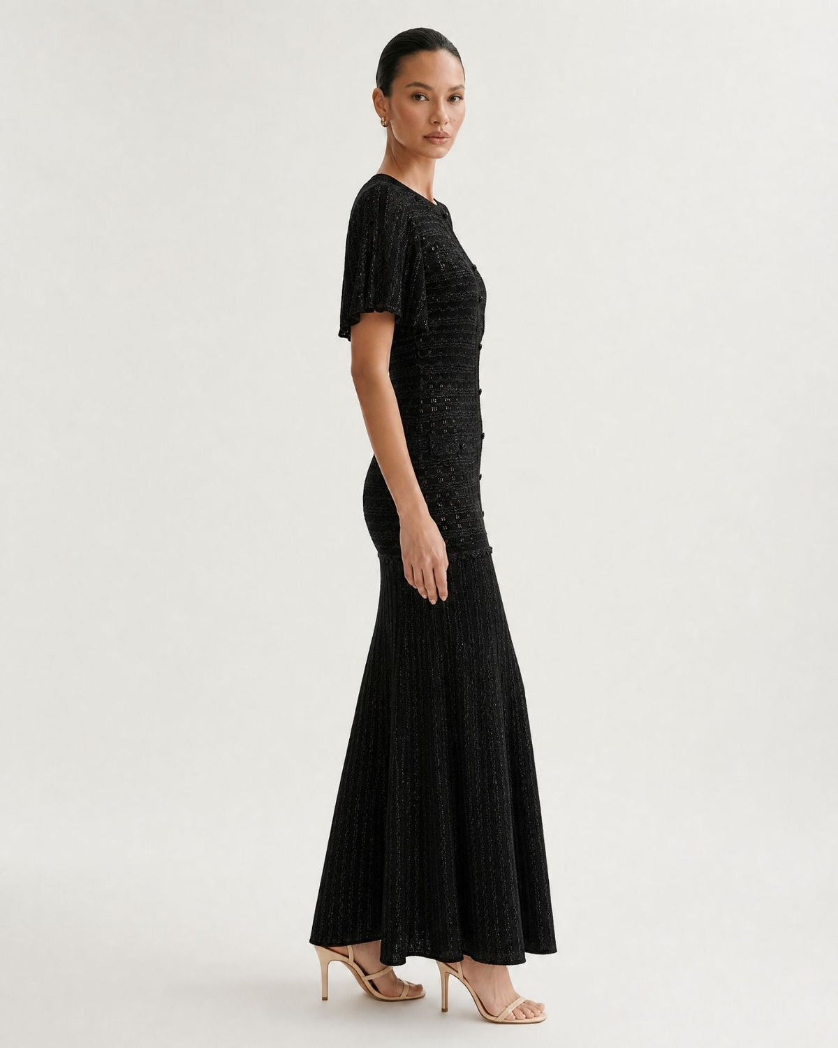 Anna Rhinestone Embellished Short Sleeve Round Neck Knit Midi Dress – view 23